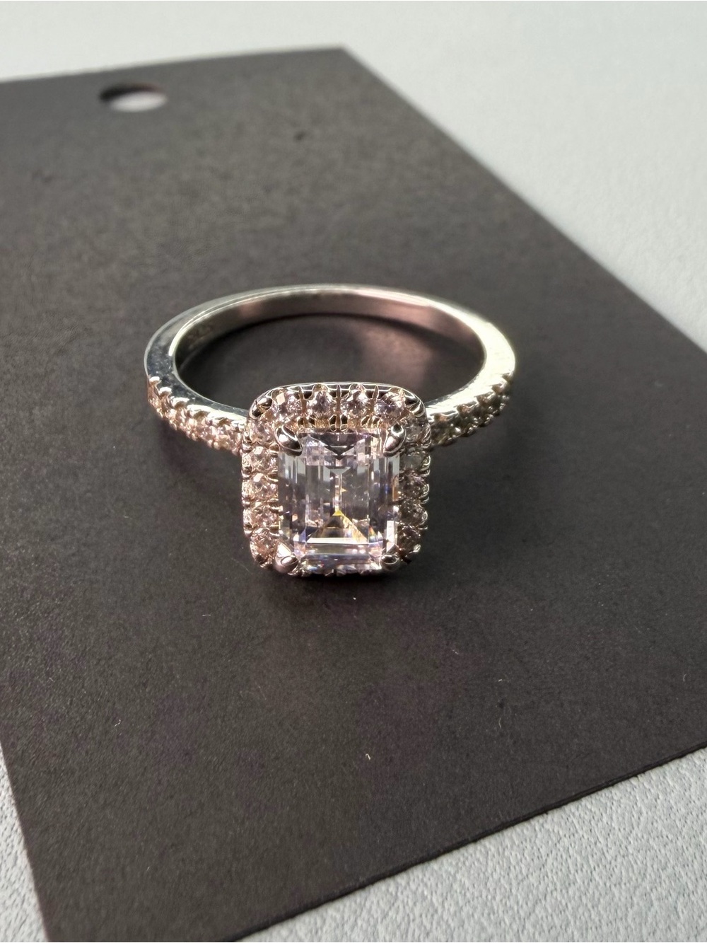 Sterling Silver Halo Emerald-Cut Cubic Zirconia Ring - | S925